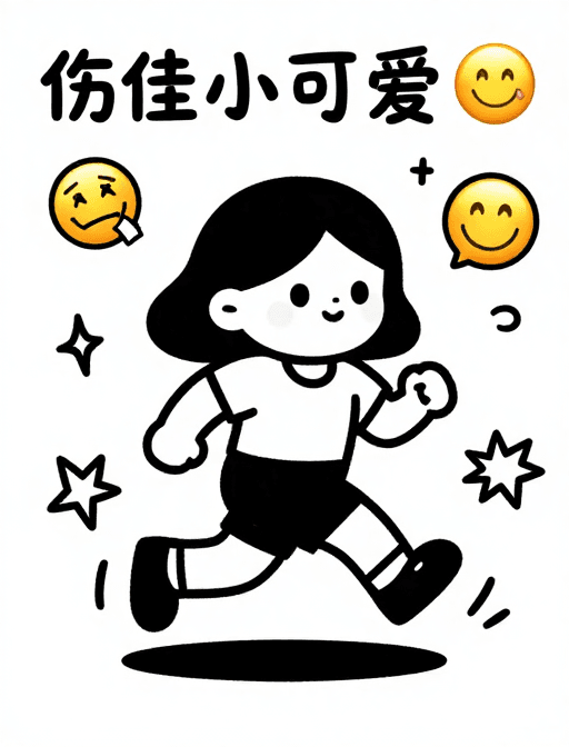 卡通女孩素材：基思哈琳风可爱女孩奔跑涂鸦插画