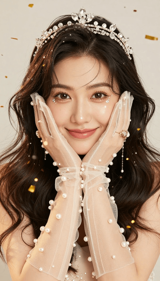 水晶装饰素材：水晶发箍下的梦幻优雅女性肖像