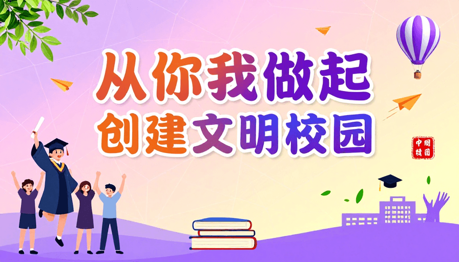 现代插画素材：青春活力校园文明共建·现代艺术宣传海报