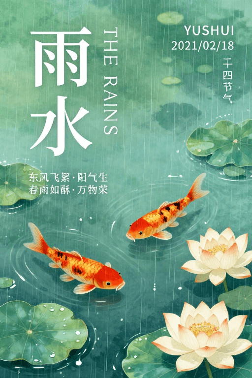 节气海报素材：水墨春雨诗意海报：雨水节气东方美学