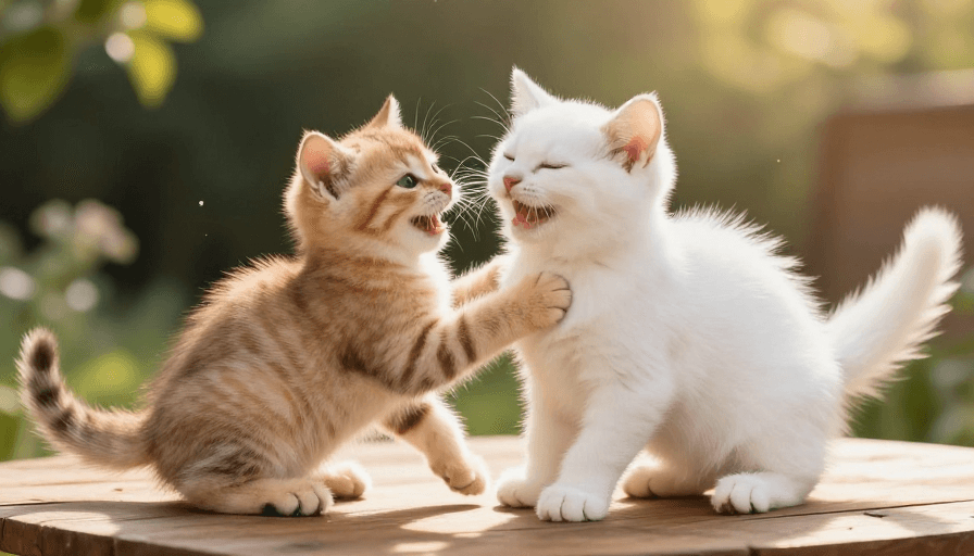 柔光摄影素材：萌趣双猫温馨嬉戏：逆光下的自然瞬间