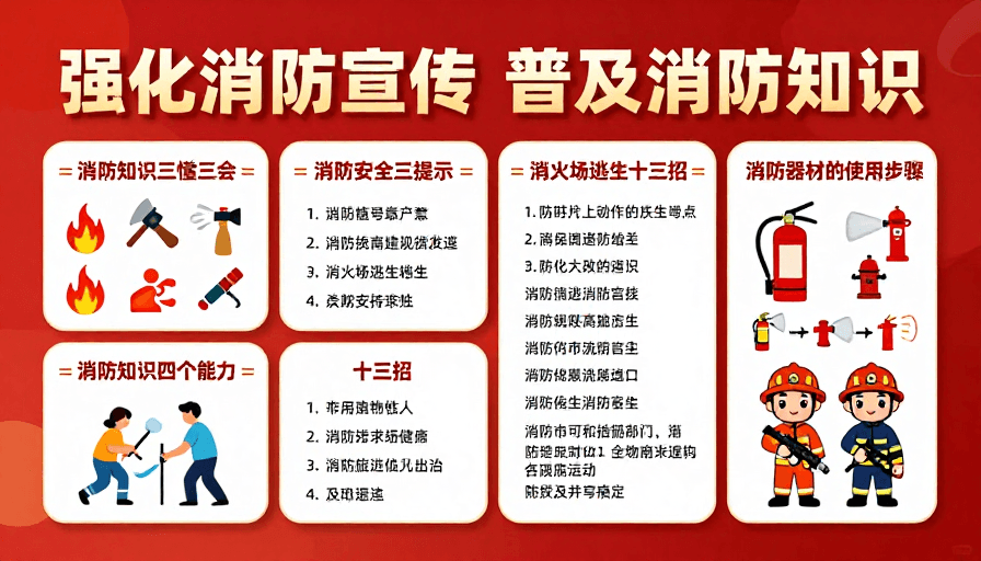 科普海报素材：消防安全科普海报：强化宣传与知识普及