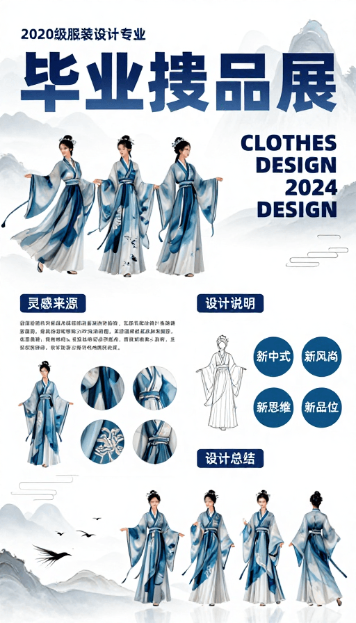 蓝白配色素材：蓝韵水墨·2020级服装设计毕业展