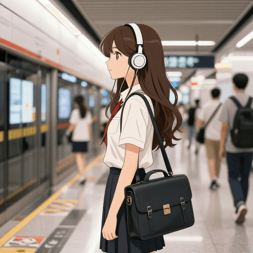 动漫插画素材：夏日通勤女孩：动漫职业风侧脸插画