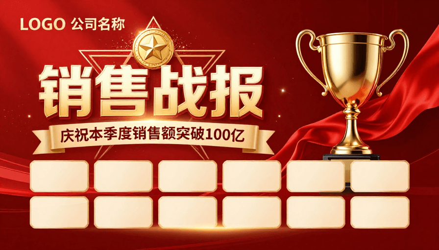 商务庆典素材：荣耀发布：季度销售额破百亿销售战报庆祝海报
