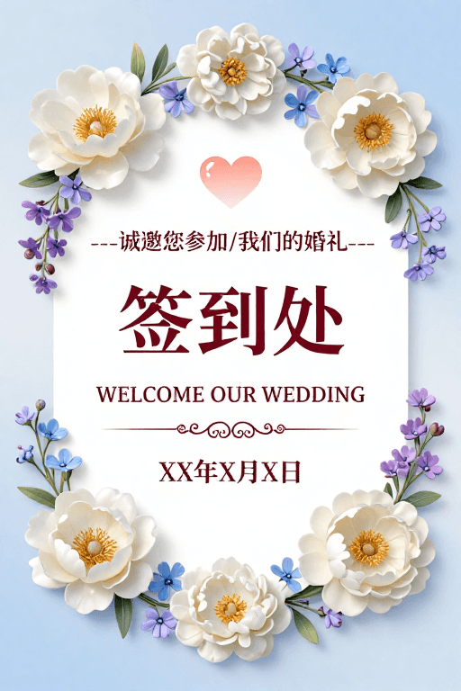 迎宾标识素材：雅致浪漫婚礼签到标识设计