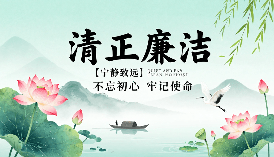 中国风水墨素材：清风廉政水墨海报：宁静致远的清廉意境