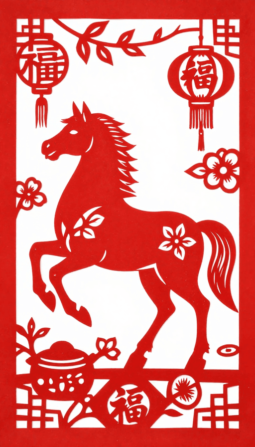 吉祥图案素材：马年剪纸艺术：传统喜庆与吉祥寓意