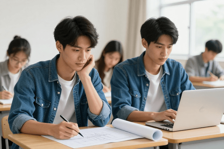 商业宣传素材：青年学子专注学业，教育科技宣传实景摄影