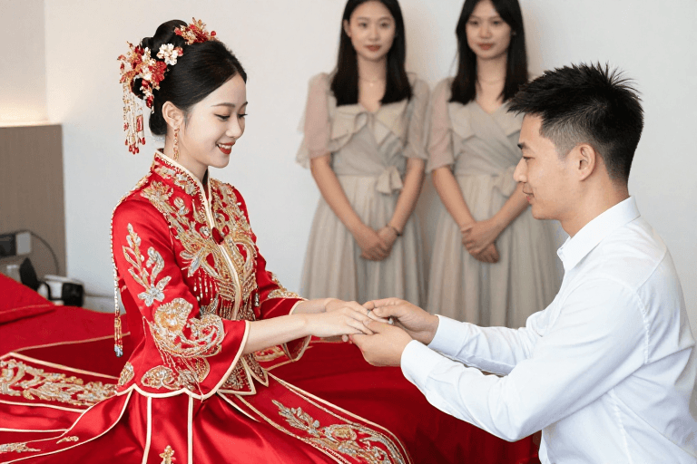 室内摄影素材：中式婚礼：红秀禾下的甜蜜时刻