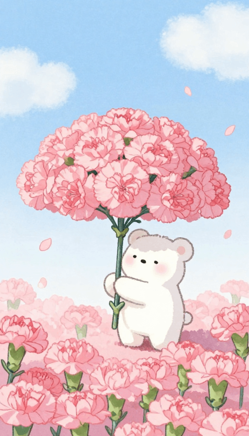 梦幻治愈系素材：梦幻治愈：粉色康乃馨下的宁静小熊梦境