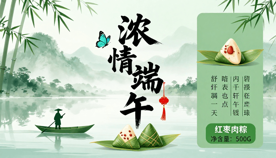 传统插画素材：水墨青绿·粽香浓情 端午节海报艺术