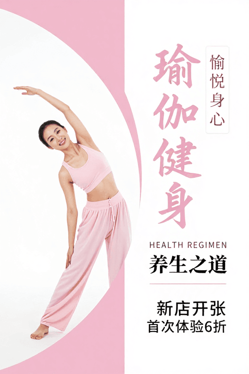 新店开业素材：柔雅粉韵·瑜伽健身宣传海报