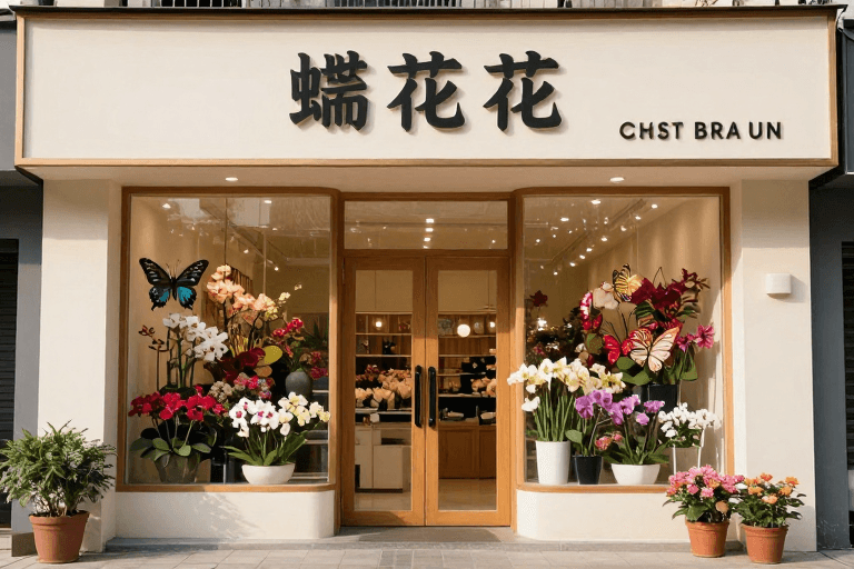 花店素材：梦幻花店：蝴蝶与鲜花的浪漫邂逅