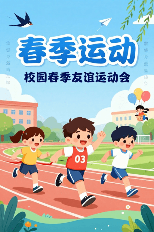 运动会海报素材：春日活力：校园运动会清新海报