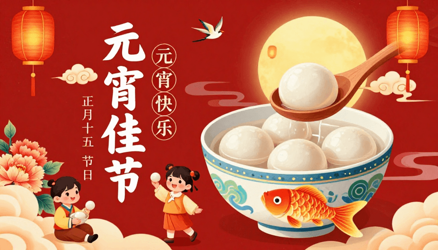国风插画素材：元宵佳节国风团圆插画海报