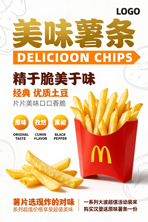 薯条素材：现代简约风美味薯条促销海报