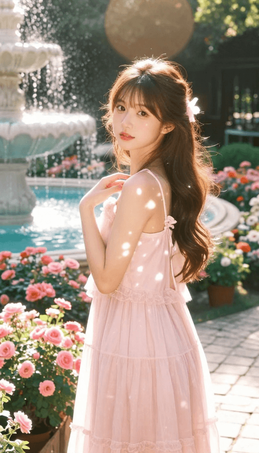 文艺清新素材：明媚少女：春日花园光影写真