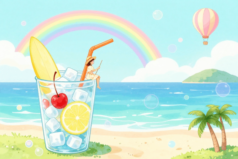 梦幻马卡龙风：少女与彩虹气泡的夏日童话