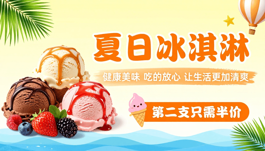 广告插画素材：夏日清凉：冰淇淋美味促销海报