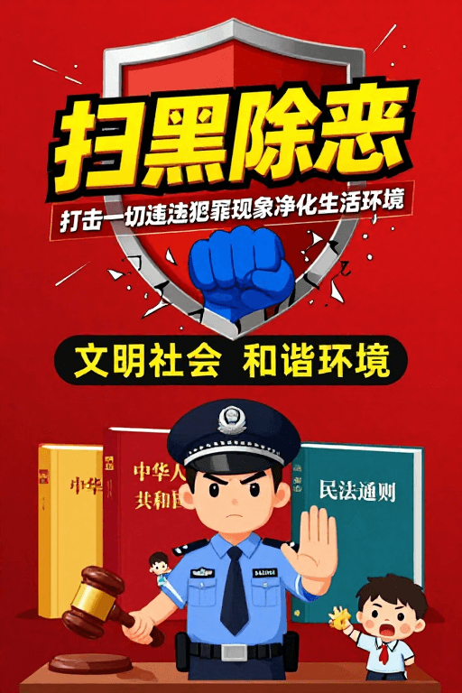 公益海报素材：扫黑除恶·净化环境立体震撼海报
