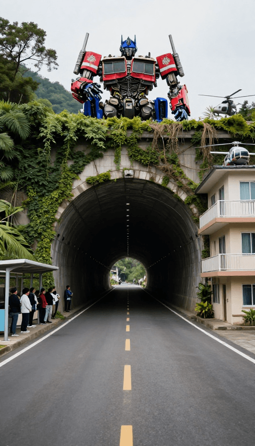 公路景观素材：科幻隧道深处变形金刚守护未来城市