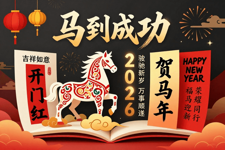 新年海报素材：立体中国风新年马到成功海报