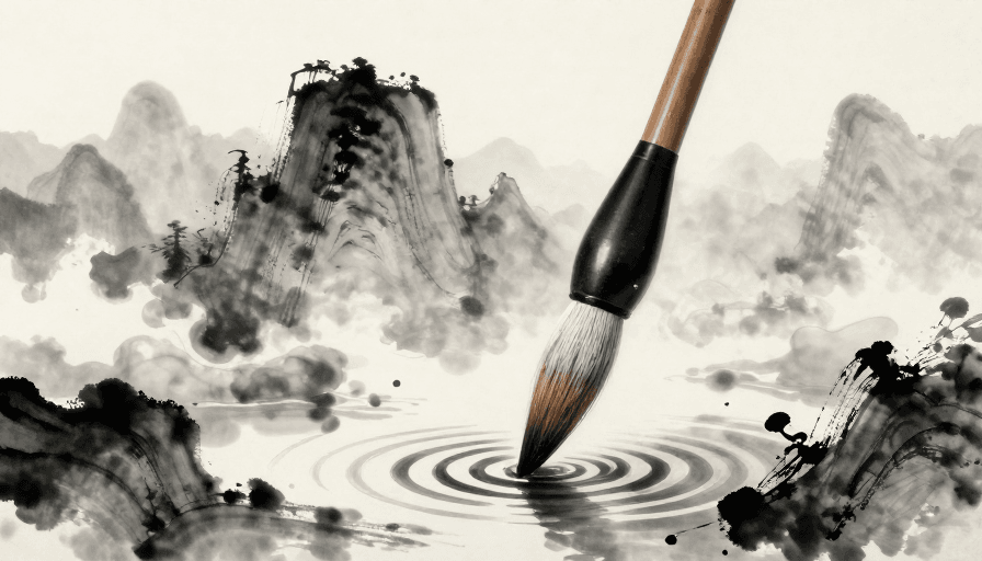 文化符号素材：水墨巨笔：梦幻云海中的山水画卷