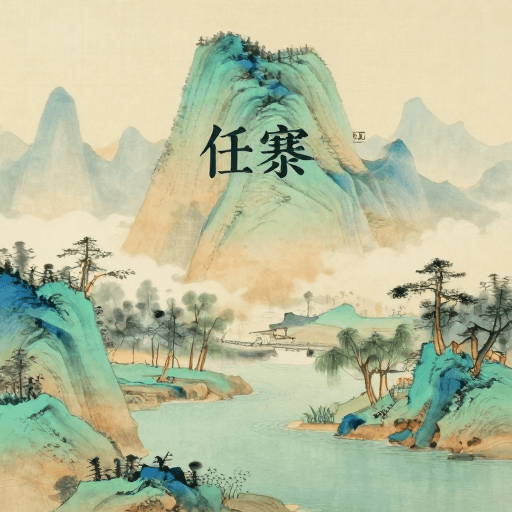 禅意意境素材：青绿山水画卷：工笔水墨绘禅意