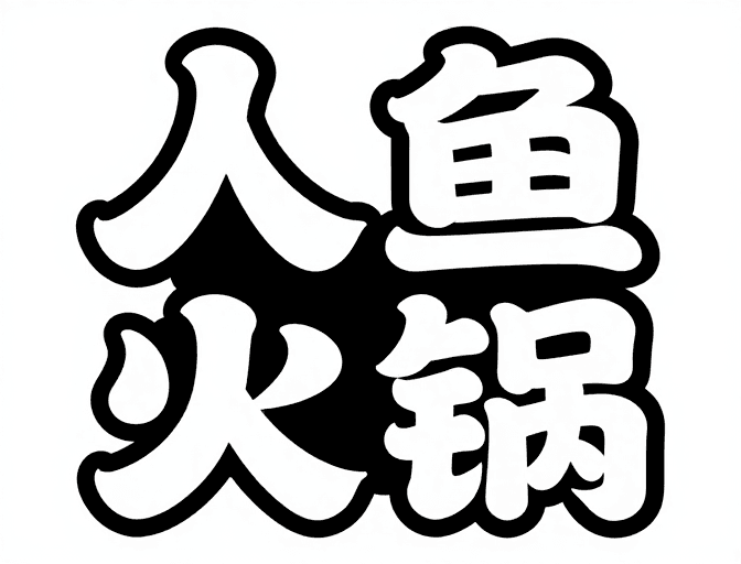 餐饮招牌素材：黑底白字海鲜拼接‘人鱼火锅’创意字体设计