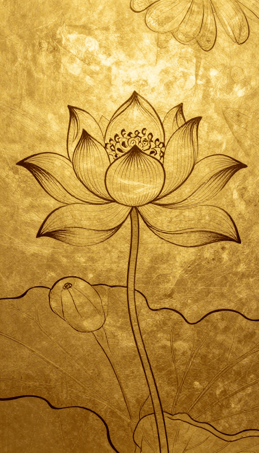 简约线画素材：敦煌金线莲花：简约中国风艺术插画