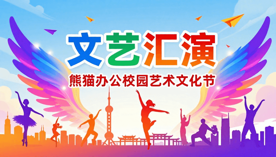 城市天际线素材：青春飞扬：校园文艺汇演艺术海报