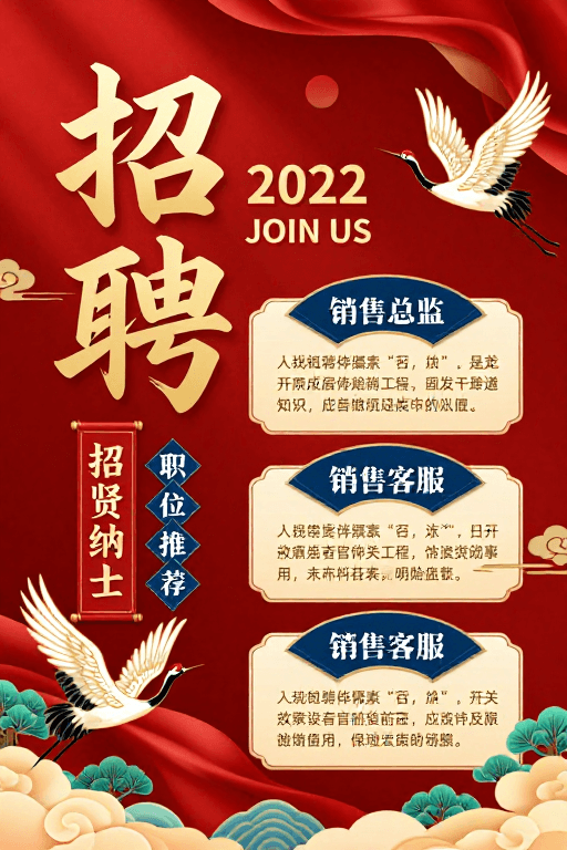 商务设计素材：金红祥云中国风招聘海报设计