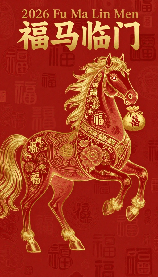 国风水彩素材：衔福吉马：2026 国风水彩祥瑞插画杰作
