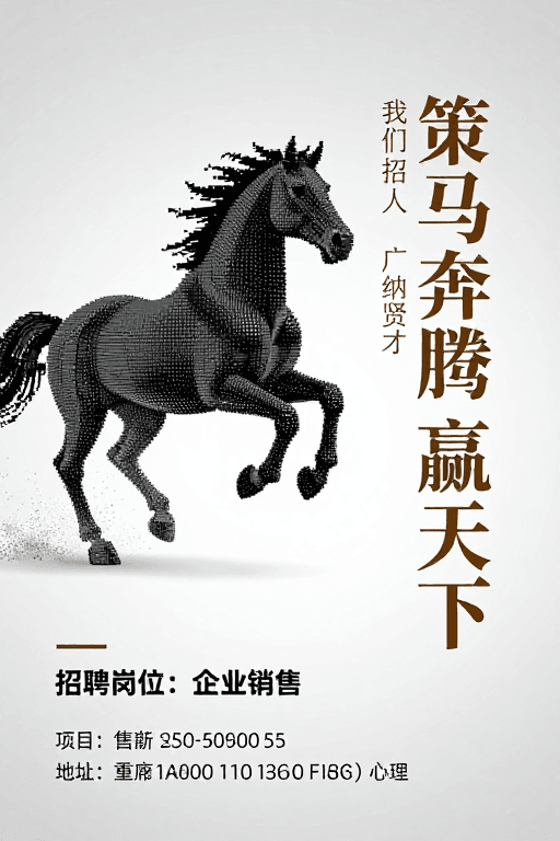 招聘海报素材：极简风招聘海报：策马奔腾 赢天下