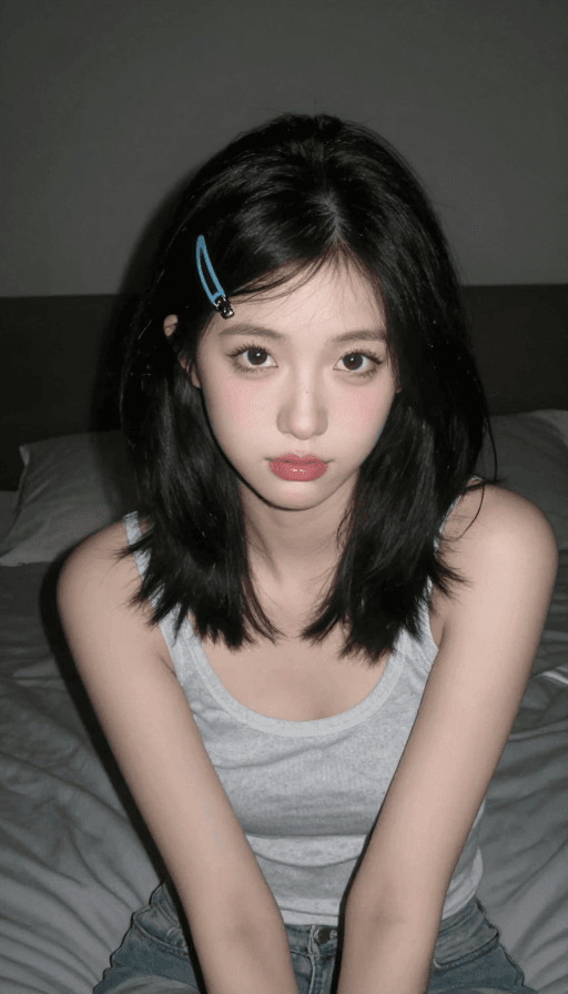 HDR摄影素材：CCD暗调神秘氛围：清纯美人卧室日常瞬间