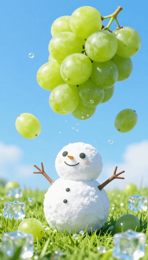 插画艺术素材：赛格朋克多巴胺：青提气泡雪人乐园