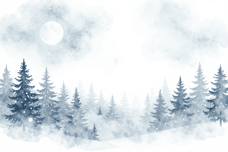 水彩风格素材：淡蓝水彩冬日雪景：静谧空灵氛围背景