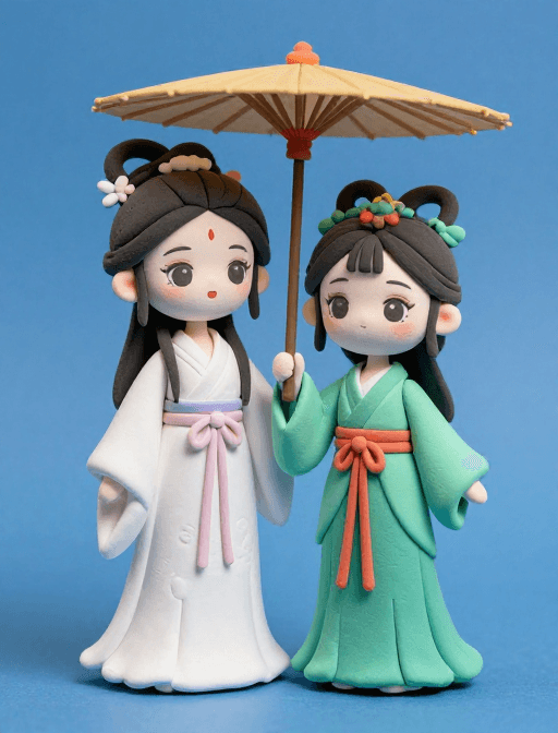 小青素材：Q版白小青娘黏土古风插画