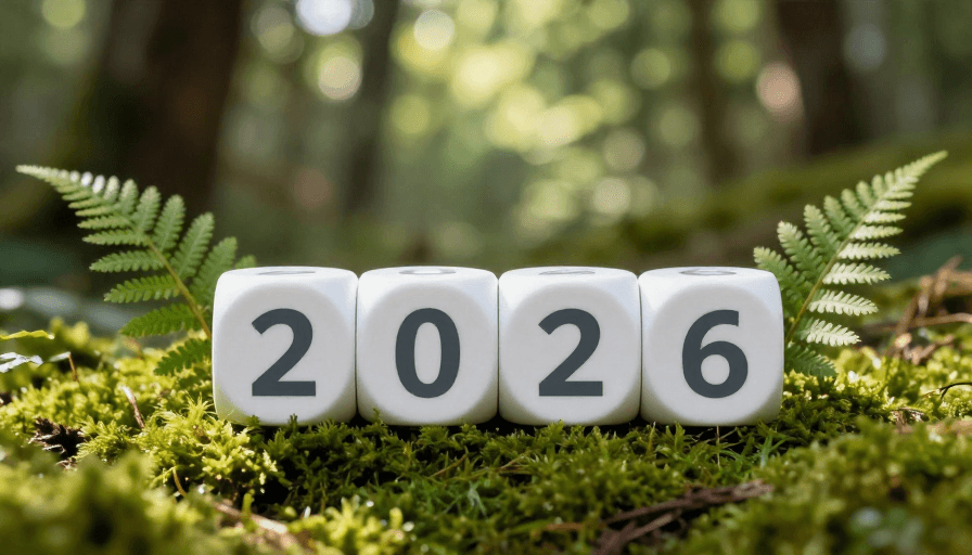 产品广告素材：2026新年：苔藓骰子与自然光影的生态愿景