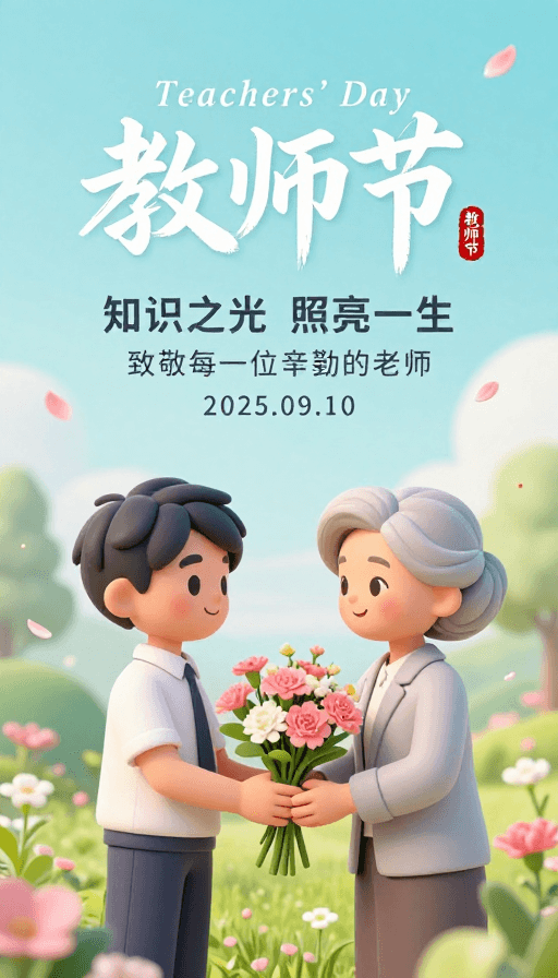 马卡龙色调素材：教师节温馨3D插画海报，马卡龙色调感恩祝福