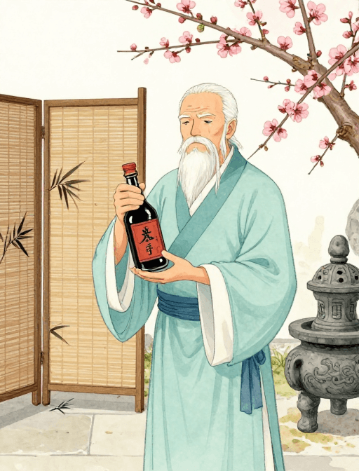 文化插画素材：桃林雅韵：水墨风老中医养生之道